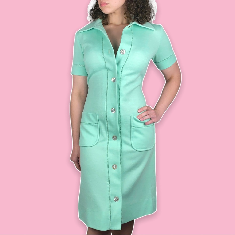 Vintage 60s David Crystal Fashion Collared Button Front Dress - Picture 15 of 15